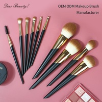 DIAS OEM 10 pinceaux de maquillage noirs et dorés avec virole, pour anticernes, poils synthétiques doux, vegan, marque privée, logo personnalisé, ensemble de pinceaux de maquillage
