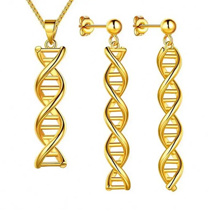 Double Hélice D'ADN Chimie Sciences Molécule Biologie Collier Et Boucles D'oreilles Ensemble De Bijoux Silver18k