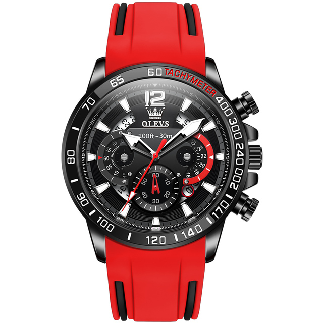 OEM Custom Logo for OLEVS 9936 Quartz Watch for Men Hot Selling Brand with Luminous Function and Red Silicone Strap
