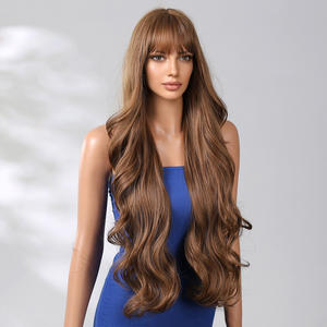 Perruque en Fibre Résistante à la Chaleur 34 Pouces en Stock, Grandes Ondulations Brunes, Cheveux Bouclés Super Longs, Perruque Synthétique Bouclée Mate Haute Densité - Product Image 5