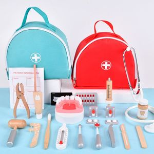 Sac <span class=keywords><strong>en</strong></span> tissu de simulation <span class=keywords><strong>en</strong></span> <span class=keywords><strong>bois</strong></span> pour éducation précoce des enfants maison de jeu de rôle sac médical portant à la main modèle stéthoscope jouets - Product Image 1