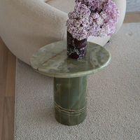 Table d'appoint minimaliste artistique Dream Home, plateau rond en onyx vert naturel, base cylindrique, décoration d'intérieur