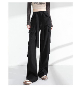 Cool Girl – pantalon Cargo noir Vintage pour <span class=keywords><strong>femme</strong></span>, jean <span class=keywords><strong>Baggy</strong></span> taille haute, mode années 90, plusieurs poches, pantalon Cargo Design - Product Image 1