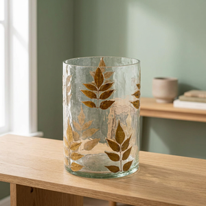 Portavelas de Cristal de Lujo, Redondo y Pequeño, con Relieve y Patrón de Hojas Doradas, Resistente al Calor, Decoración Duradera para el Hogar - Product Image 2