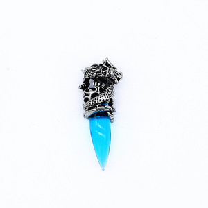 Pendentif Dragon en acier inoxydable avec pierre précieuse bleue, collier pour garçons, bijoux cadeau, design rétro à la mode, motif du zodiaque animal - Product Image 5
