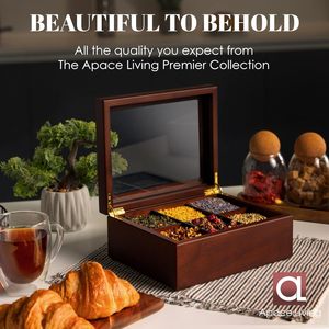 Wooden Tea Storage Box 6 Compartments With Lid Rectangular Desktop Organizer Solid Color Walnut Wood - Product Image 4