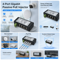 Inyector POE Gigabit de 4 Canales, Fuente de Alimentación a través de Ethernet para Cámara IP y Punto de Acceso