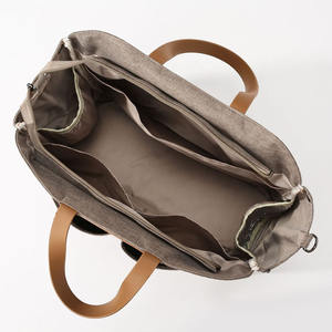 Bolsa de lona gris de alta calidad para mujer con asas de cuero marrón, correa de hombro extraíble, bolsa de compras para uso diario. - Product Image 2