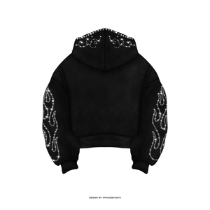 Sudadera con Capucha Negra para Hombre con Pedrería, Estilo Urbano Oversize, Estampado de Letras, Tejido de Algodón, Estilo Otoñal - Product Image 4
