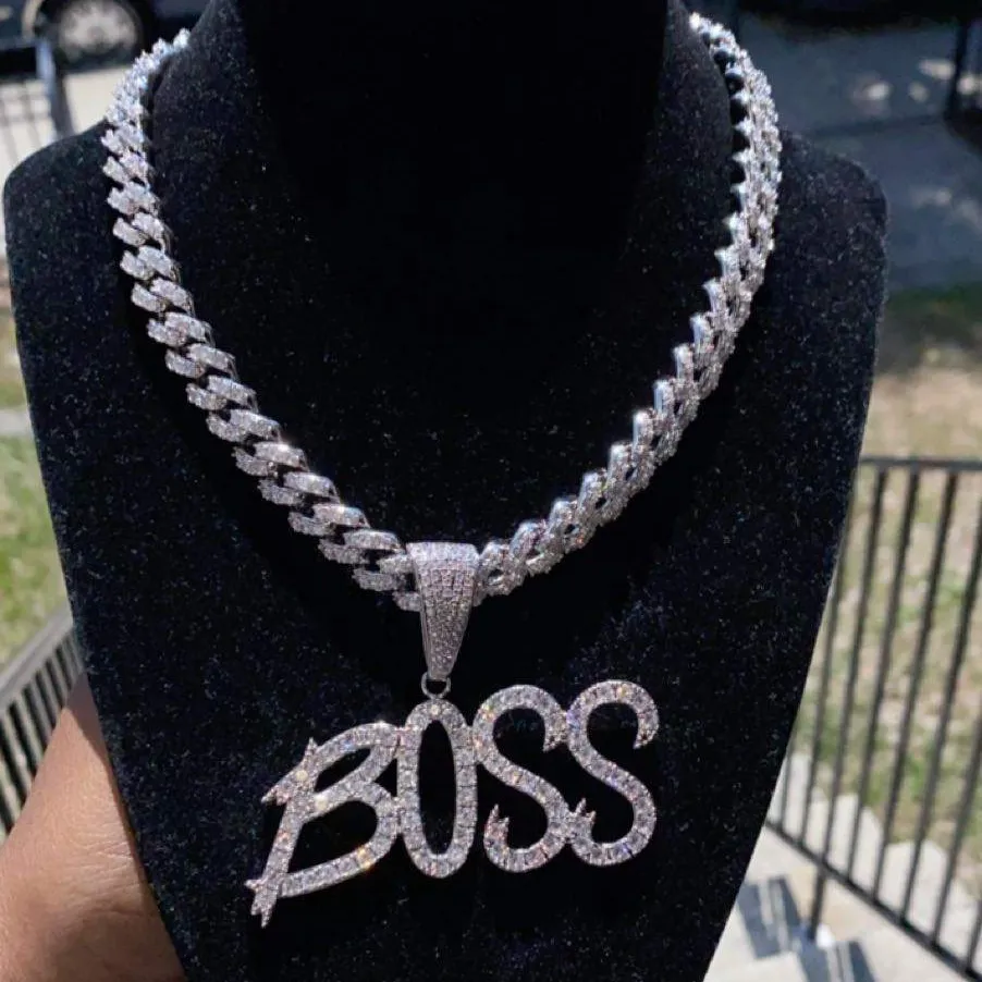 wholesale Bling cubic zirconia cuban chain plated white gold jewelry Customized personalized name women diamond jewelry necklace