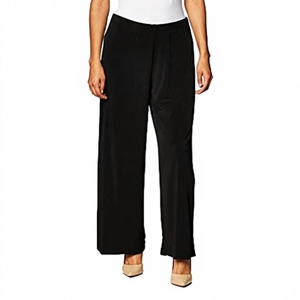 Pantalon large à taille élastique noir pour femme, pantalon décontracté ample en crêpe, longueur entière - Product Image 3