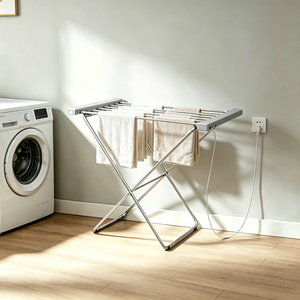Séchoir à linge électrique chauffant pliable en métal argenté pour intérieur, certifié CE - Product Image 2