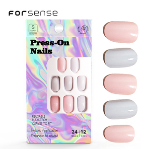 Kit per <span class=keywords><strong>unghie</strong></span> con logo personalizzato corto ovale con colla e lima per <span class=keywords><strong>unghie</strong></span> mix di punte per <span class=keywords><strong>unghie</strong></span> <span class=keywords><strong>finte</strong></span> semplici riutilizzabili adesivo finto - Product Image 1