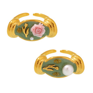 Bague en émail perlé à <span class=keywords><strong>relief</strong></span> ouvert avec perle baroque, série de <span class=keywords><strong>peinture</strong></span> à l'huile sur émail perlé - Product Image 5
