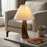 Lampe de chevet moderne en bois massif avec base en spirale en noyer, style mid-century, abat-jour en tissu, pour la décoration de bureau