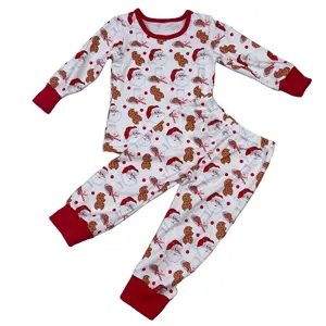 秋季精品儿童套装两件套圣诞老人饼干图案儿童牛奶丝竹睡衣
