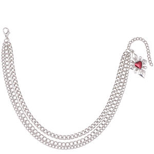 Botas Martin con Cadena Plateada y Colgante de Corazón Rojo, Accesorio de Moda, Punta Redonda, Suela de Goma - Product Image 5