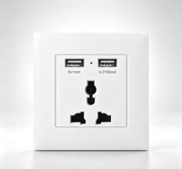 Enchufe de Pared con Doble Puerto USB 2.1A, Panel de 86mm, Enchufe Universal de 13A con Múltiples Orificios para Hogar, Oficina, Hotel, Montaje en Pared