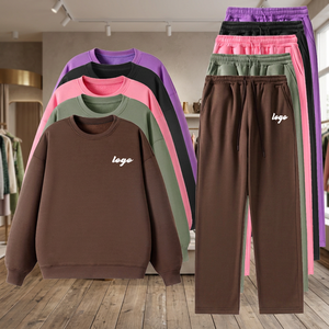 Conjunto Deportivo Casual de Forro Polar Estampado para Otoño/Invierno, para Hombre y Mujer, Pantalones Anchos Rectos, Venta al Por Mayor, Logotipo Frontal Personalizado, Elástico - Product Image 3