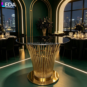 LEDA Luxury Indoor Party Supplies <b>Mirror</b> Glass Gold <b>Table</b> Stainless Steel Black Tempered Glass Round <b>Table</b> for Hotel Wedding - Product Image 1