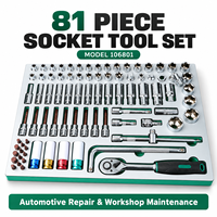 Set Perkakas Soket Mekanik Profesional 81 Pcs dengan Baki Busa, Peralatan Perbaikan Garasi Otomatis, Kit Perkakas Soket Impact
