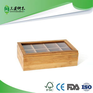 Caja de almacenamiento para bolsitas de café y té de bambú con tapa de acrílico y vidrio. Hecho a medida para exportación. - Product Image 5