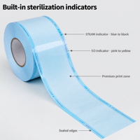 Rouleaux de 200 m/rouleau de pochettes plates stériles jetables pour emballage médical, pour stérilisation à la vapeur/gaz EO, avec indicateurs de changement de couleur, usage médical