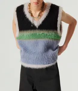 Kinsgsun OEM ODM Custom LOGO designer logo casuals v neck knitted winter mohair varsity y2k men clothing men's sweaters vest
