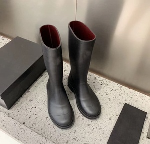 Bottes mi-mollet de luxe pour femme en cuir véritable, semelle extérieure en caoutchouc, imperméables, à enfiler, solides, été/printemps, haute qualité - Product Image 1