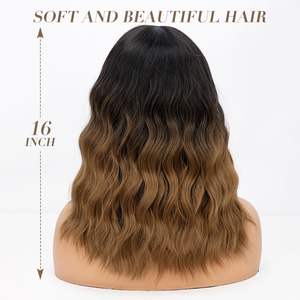 Para <span class=keywords><strong>Amazon</strong></span>, nuevo estilo europeo americano, cabello rizado corto teñido marrón para mujer, flequillo, patrón de ondas de agua, varios colores disponibles - Product Image 2