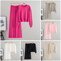 Nouvel ensemble deux pièces en tricot de luxe pour femme, col mandarin, manches longues, en viscose infroissable, coupe ample, longueur genou, collection automne-hiver