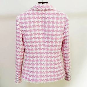 A5472高品質ピンク長袖ポケットダブルブレストチェックプラスサイズ女性用冬コート2021 - Product Image 4