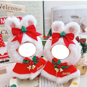 Gorro Navideño de Conejito para Muñecas con Lazo Rojo y Cascabeles, Accesorio de Juguete de Peluche Suave de Poliéster, Unisex - Product Image 1
