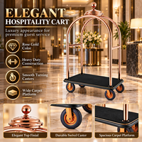 Luxuriöser Hotel-Gepäckwagen aus Edelstahl mit Goldfinish, Roter Teppich-Plattform, 8 Zoll Ultra-Leise Räder für Hotel-Gepäckträger