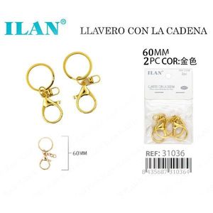Portachiavi Ilan con catena 60 mm color oro per borsa e chiavi - Product Image 1