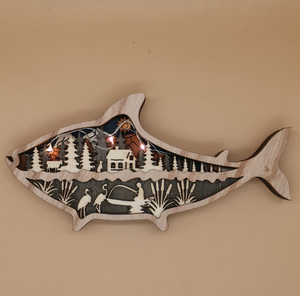 Vente chaude en bois artisanat sculpté poisson LED éclairage forêt marine maison vacances décoration de bureau - Product Image 6