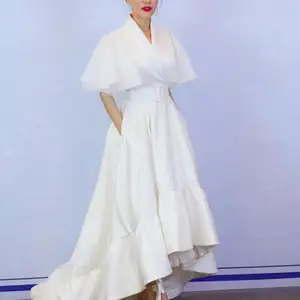 Новейший дизайн, короткое, спереди, длинное, сзади, белое платье для женщин, осень 2021