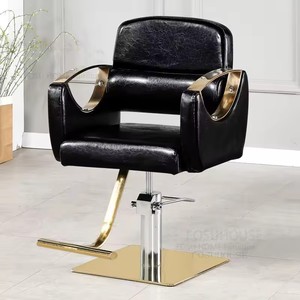 Fauteuil de barbier en cuir PU noir, chaise de coiffure hydraulique rembourrée pour salon de coiffure - Product Image 5