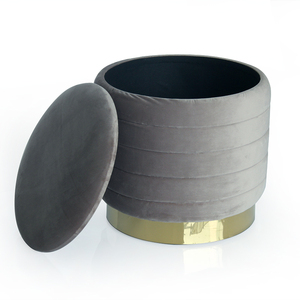 Ensemble décoratif <span class=keywords><strong>de</strong></span> <span class=keywords><strong>2</strong></span> tabourets <span class=keywords><strong>de</strong></span> rangement ronds en velours avec base en anneau doré - Product Image 3