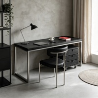 Bureau d'ordinateur en bois avec cadre en acier inoxydable, tiroir mobile, table d'écriture, poste de travail pour la maison, le bureau et l'étude