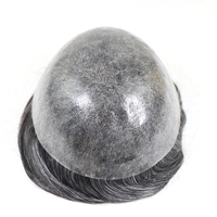 Toupet Gris Blanc pour Hommes, Système de Remplacement Capillaire en Cheveux Naturels avec Base en PU Injecté Peau Fine, Prothèse Capillaire Masculine