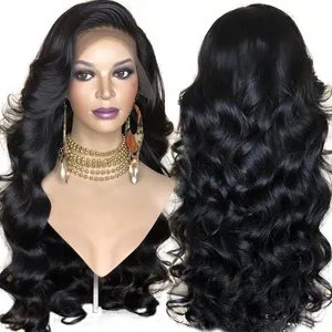 Hot Sale Synthetic Lace Front Perücke für Frauen Black Body Wave Perücke Hitze beständige Faser Haar Perücken mit Pony Seitenteil