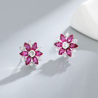 925 Sterling Silber Rhodium-Plattiert Trendige Blumen-Ohrstecker Zirkon Glänzender Braut-Verlobungs-Hochzeits-Party-Schmuck Unisex Geschenk