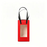 Boîte cadeau en papier rouge personnalisée avec fenêtre transparente en PVC et poignée en ruban noir, emballage en carton recyclable pour aliments/pâtisseries/bonbons
