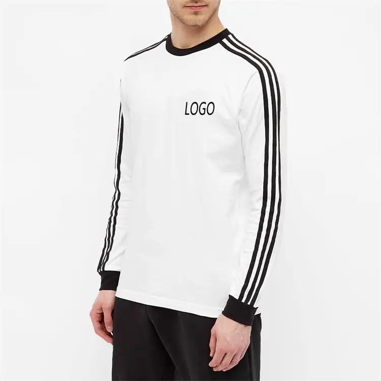 OEM custom 100%cotton jersey raglan sleeves white stripe long sleeve t shirt for men