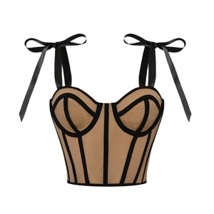 Haut court dos nu pour femme, style corset amincissant, avec motif chevrons, couleurs contrastées et détails à nouer, tendance - Product Image 6