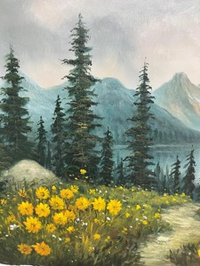 Peinture sur toile abstraite 3D texturée à l'huile, faite à la main, représentant un <span class=keywords><strong>lac</strong></span> de <span class=keywords><strong>montagne</strong></span>, décoration murale pour salon, nature verte - Product Image 2
