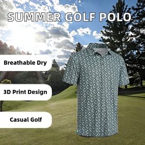 Chemises de golf d'été de haute qualité pour hommes, tricotées, imprimées en 3D, respirantes, à séchage rapide, en polyester - Product Image 2