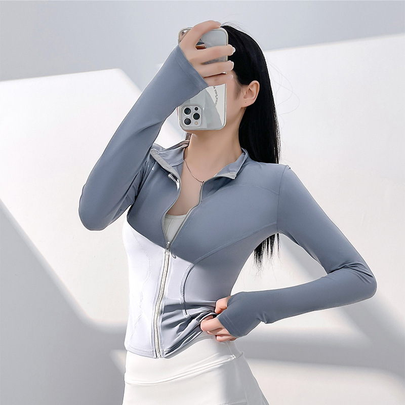 Hot Sale High Eelasticity Stand Collar Slim Fit Fitness Suit Slimming Yoga Leggings Sports Jacket Quick Drying Yoga Top