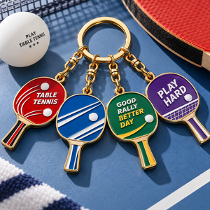 custom Table Tennis Paddle Keychains Zinc Alloy Metal Enamel Sport Souvenir Fashion Round Shape Hard-Wearing OEM ODM wholesale - Product Image 1